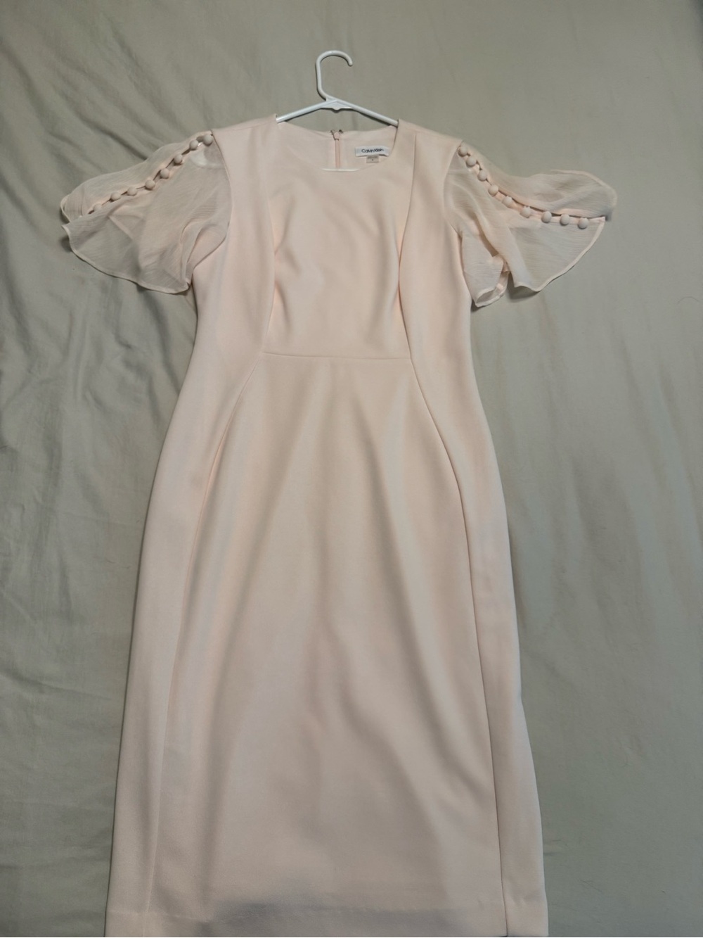 Calvin Klein blush pink Midi Dress with Sheer Puff Sleeves
